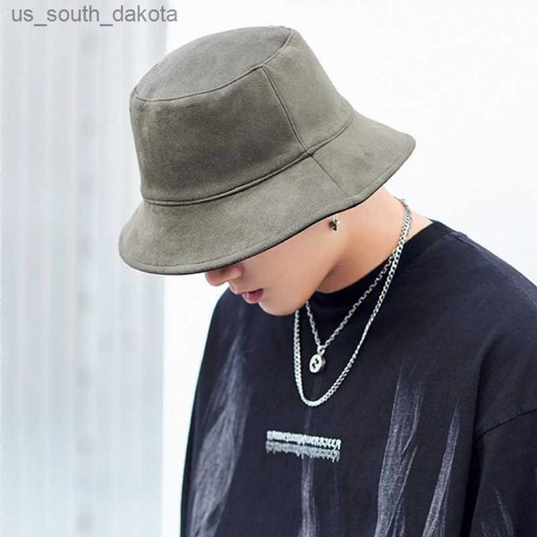 Coreano autunno inverno caldo camoscio cappelli panama cappelli a secchiello spessi a doppia faccia per uomo cappelli hip-hop moda di grandi dimensioni tenere al caldo L230523