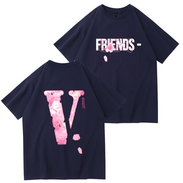 Vlone Tees VLONE Marken-T-Shirt Herren-T-Shirts Vlones Trendy Pink Letter Big V Print und Damen Casual Hip Hop Short Summer Herren-T-Shirts Damen-Design Mann T-Shirt Größe S-3XL