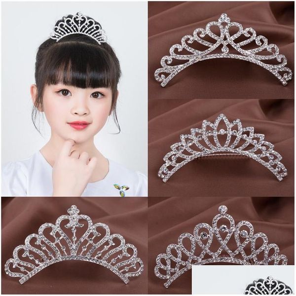 Haarschmuck Hochzeit Kristall Krone Kamm Perlenstäbe Prom Stirnband Kinder Party Veranstaltungen Klare Strass Tiaras Splitter Schmuck Chri Dhrc7