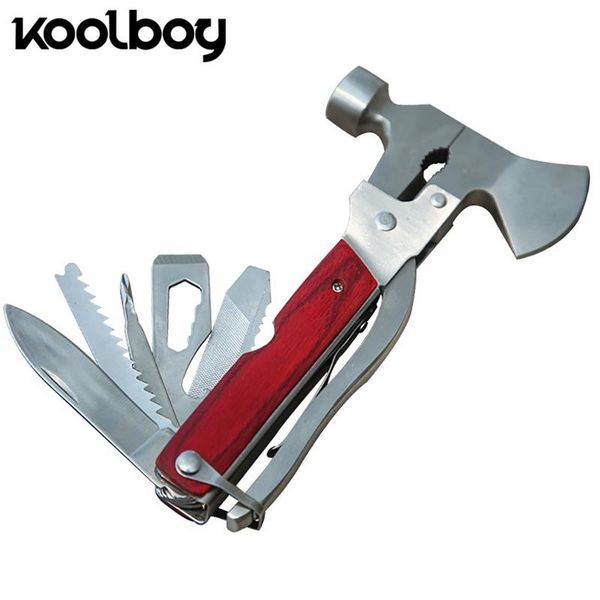 Martelo multifuncional mini martelo portátil de aço inoxidável ao ar livre acampamento sobrevivência machado faca + chave de fenda serra chave + ferramenta mão rasper