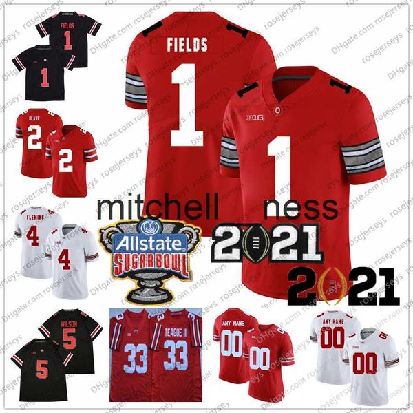 MIT8 Custom 2021 Ohio State Buckeyes Football Jersey 1 Fields 2 Olave Young Dobbins 7 Stroud 32 Treveyon Henderson Garrett Wilson 11 Jaxon Smithnjigba Sugar Bowl Jers