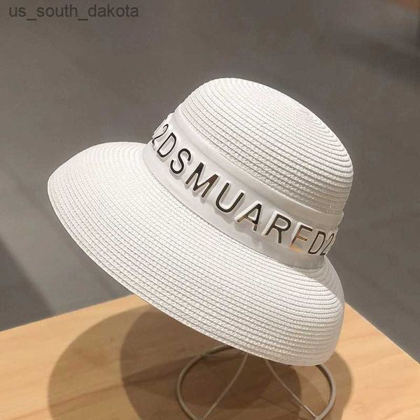 Chapéu de caçamba com topo plano letras verão chapéu de sol feminino chapéu str chapéu fedora chapéu estilo britânico para homens e mulheres chapéu letras Panamá L230523