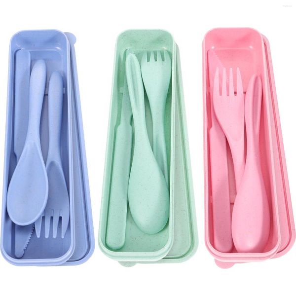 Учебные посуды наборы 3 туристических столовых приборов с корпусом Fork Spoon Set Lunch Box Accessories Camping Atensil