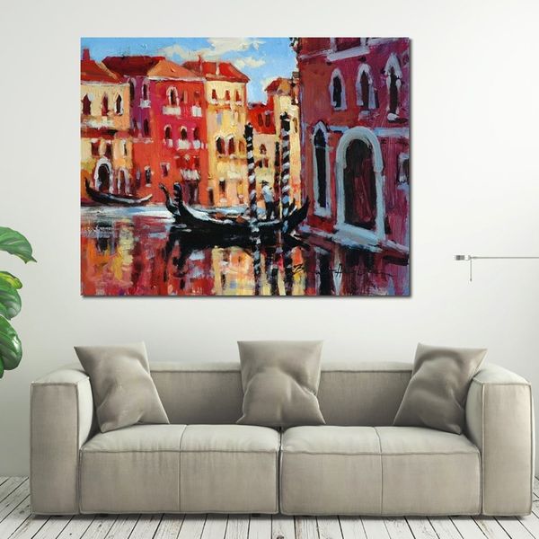 Impressionistische Leinwandkunst, Venedig-Kanal, Brent Heighton, Gemälde, Reproduktion, handgemalte Farben, Kunstwerk für Club-Bar-Wanddekoration