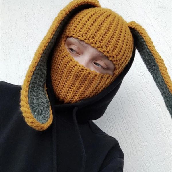 Boinas Inverno Quente Unissex Malha Balaclava Chapéu Festa Mascarada Desenhos Animados Proteção de Ouvido Gorros Grossos de Lã Boné Feito à Mão