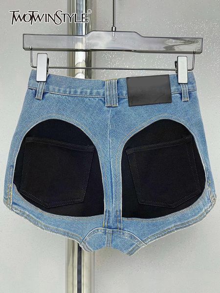 Shorts femininos twotwinstyle retalhos bolso shorts para mulheres cintura alta mini colorblock temperamento calças curtas femininas moda estilo roupas 230605