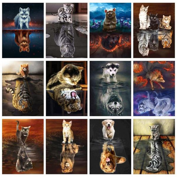 Stich DIY 5d Diamond Malerei Kit Katzen Fuchs Fuchs Tiger Tiere invertierte Bild Diamant Stickerei Wandkunst Kreuzstitch Wohnzimmer Wohnungsbaudekoration