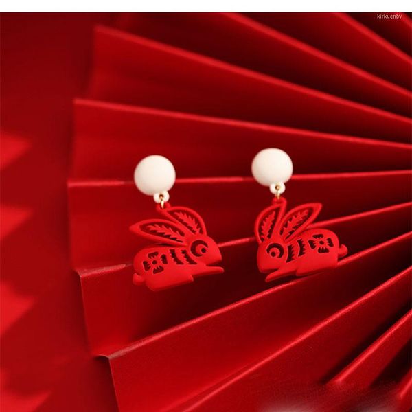 Orecchini pendenti Pasqua rossa per donne Stile cinese Carta ritagliata Pittura Animale adorabile Autunno Inverno Orecchino Gioielli Ragazze