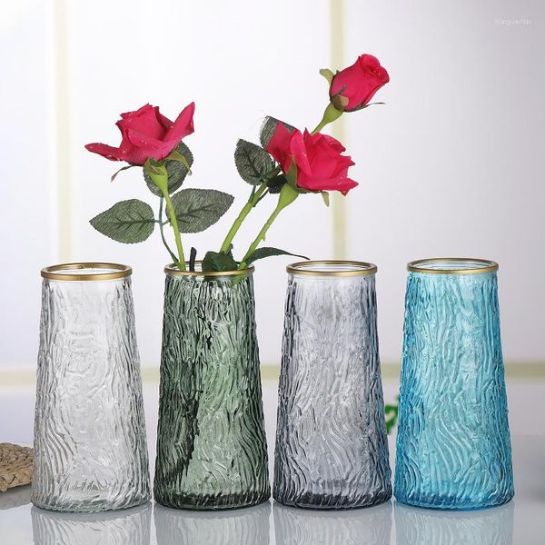 Vasos Nordic Luxury Glass Vaso Glacier Pattern Gold Creative Simples Hydroponics Living Room Decorative Ornaments Flower.