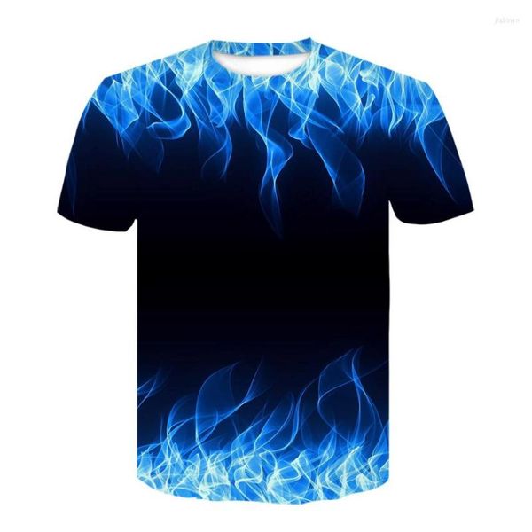 Herren T-Shirts 2023 Blue Flame T-Shirt 3D Schwarz Casual Top Einfache Camiseta Streatwear Place