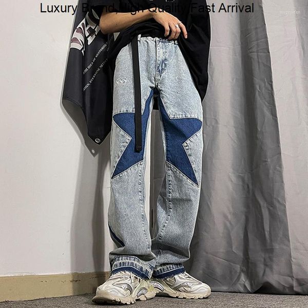 Jeans da uomo Abbigliamento Y2K da uomo Pantaloni Harajuku Ricamo Straight Flare Uomo Pantaloni larghi in denim casual strappati retrò Streetwear