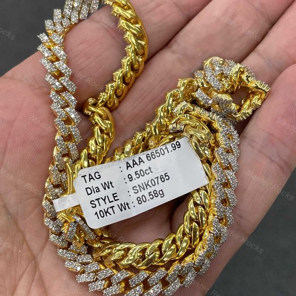 10 мм 22 дюйма мужские цепочки хип -хоп vvs vvs vvs moissanite diamond gain set 10k Gold Cuban Link Chain 492G