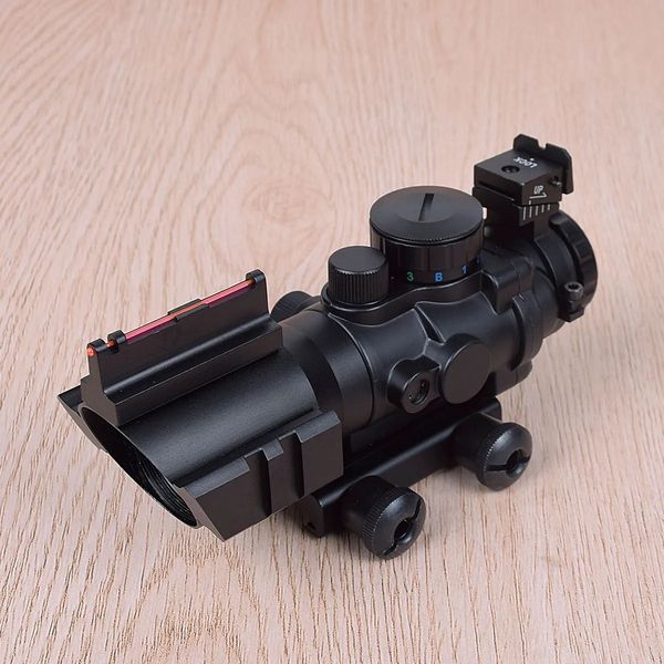 Telescópio tático 4x32 ACOG Picatinny Rail Optics Scope Fibra Frente Traseira Visão de Ferro Para Arma de Caça Rifle Sniper Lupa 4X