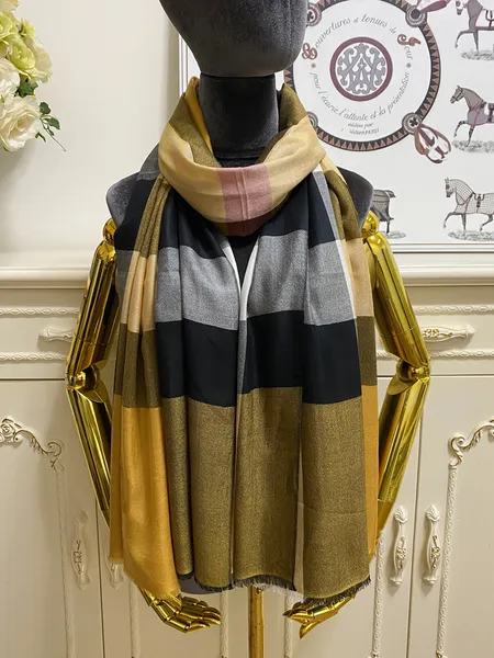 Langer Schal für Damen, Kaschmirmaterial, dünn und weich, Streifenmuster, Größe 200 cm – 90 cm