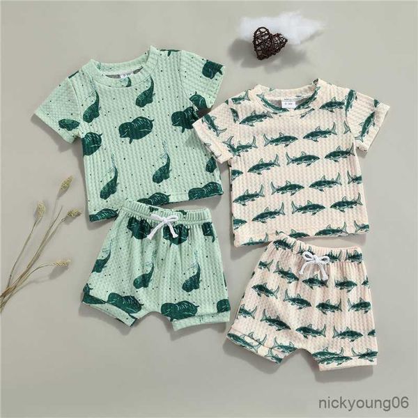 Set di abbigliamento Baby Summer Tollder Neonato Ragazzi Ragazze Cartoon Animal Print T-shirt a maniche corte e pantaloncini Abiti casual