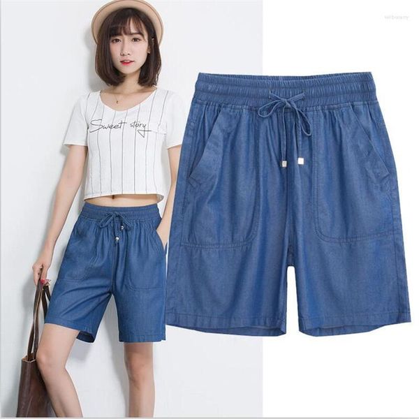 Women's Jeans 2023 Solid Color All-Match Women Shorts With Big Pockets Drawstring Denim Short Pants Summer Loose Slim Trousers