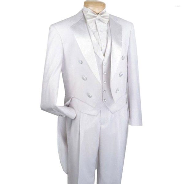 Abiti da uomo Blazer bianco su misura Pantaloni Uomo Frac Ampia tacca Risvolto Abiti da festa di nozze su misura Costume Homme Abito a coda lunga