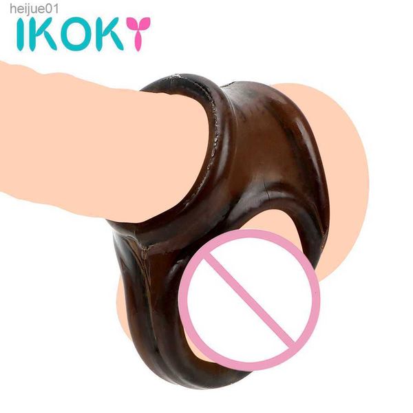 cockrings Massager Sex Toys Ikoky Cock Scrotal Binding Sex Toys for Men Penis Rings Delay Ejaculation Dildo Extender Masturbator Masculino Produtos para Adultos L230518