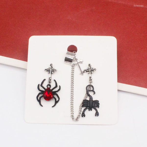 Dangle Boucles D'oreilles Pièces De Mode Punk Rouge Cristal Verre Araignée Noir Scorpion Oreille Clip Asymétrique En Gros