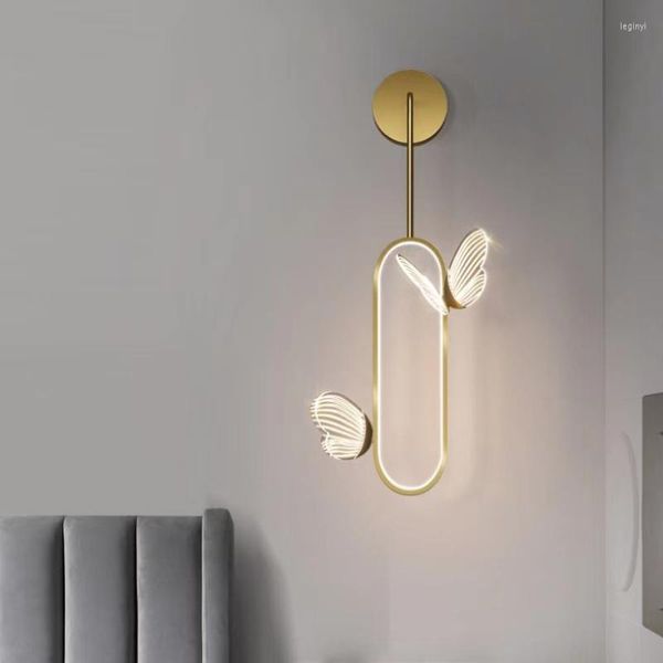 Lampada da parete Comodino moderno Nordic Creativo Farfalla Camera da letto Luce decorativa Sfondo di lusso Lampade da corridoio Illuminazione per interni