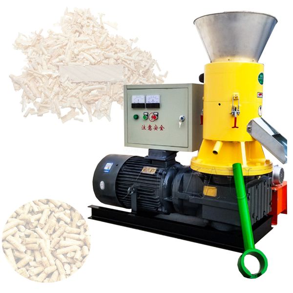 Máquina de pellets de madera de aserrín de troquel plano pequeño Virutas de paja de aserrín Máquina de granulación de combustible de biomasa de cáscara de arroz