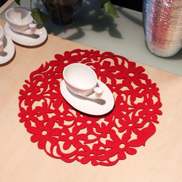 Tischsets Tischset Geschirr Pads Geschirr Matte rund für lasergeschnittenes Blumendesign Filz Küche Abendessen 30x30cm