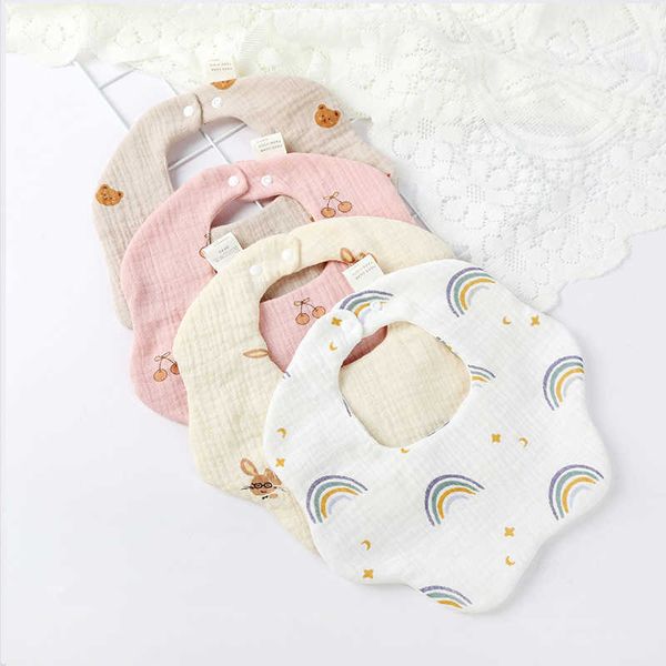Bavaglini Burp Cloths 6 strati di garza di cotone a forma di fiore Asciugamano saliva 360 gradi carino stampa bavaglino neonato G220605