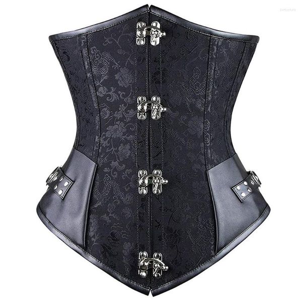 Bustiers Espartilhos Steampunk Feminino Gótico Sexy Aço Desossado Couro Sintético Halter Cintura Underbust Top Espartilho Jacquard