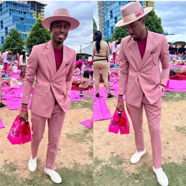 Ternos masculinos feitos sob medida com dois seios rosa smoking de casamento ajuste clássico festa de formatura blazer roupa formal 2 peças Chalecos Para Hombre