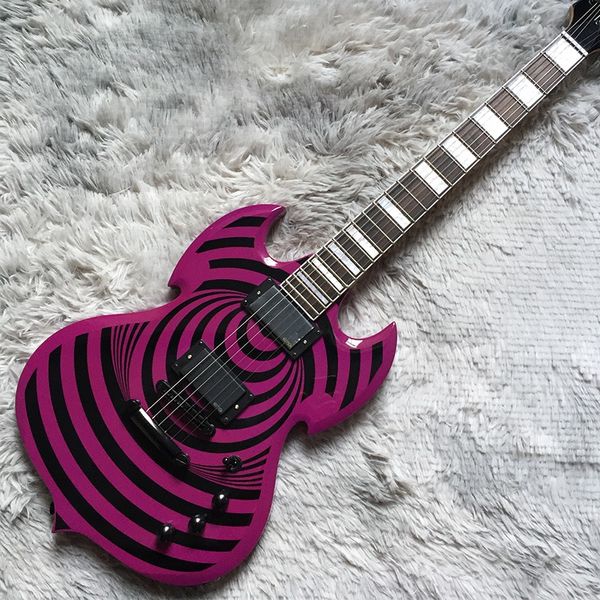 Personalizzato Zakk Wylde audio Chitarra elettrica viola E Circle Burst 2H Pickup 6 corde Strumenti per chitarra