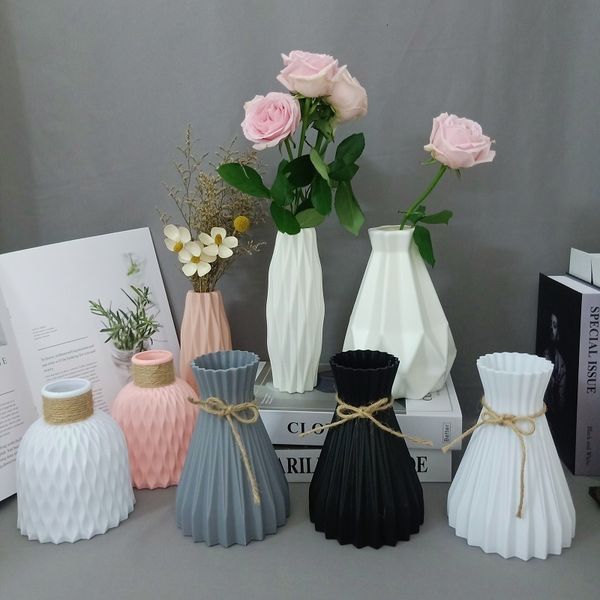 Vasi Nordic Flower Vase Home Decor Plastica Imitazione Ceramica Cesto infrangibile per matrimonio Camera moderna 230603