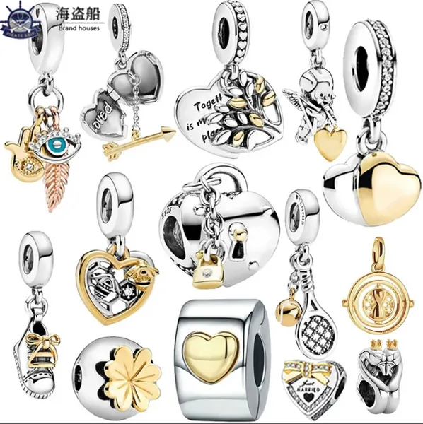 Für Pandora-Charms, Sterlingsilberperlen, Engelsflügel, Schwan der Liebe, Herz-Charm