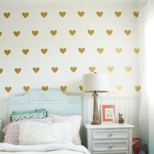 Adesivos decorativos para quarto de bebê menina Adesivos de parede de coração dourado para quarto de crianças Adesivos de parede para decoração de quarto Adesivos de parede para crianças
