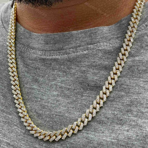 T GG 10mm 14mm 22 polegadas Mens Real Gold Hip Hop Chains Vvs Moissanite Diamond Chain Prong Set 10k Gold Cuban Link Chain