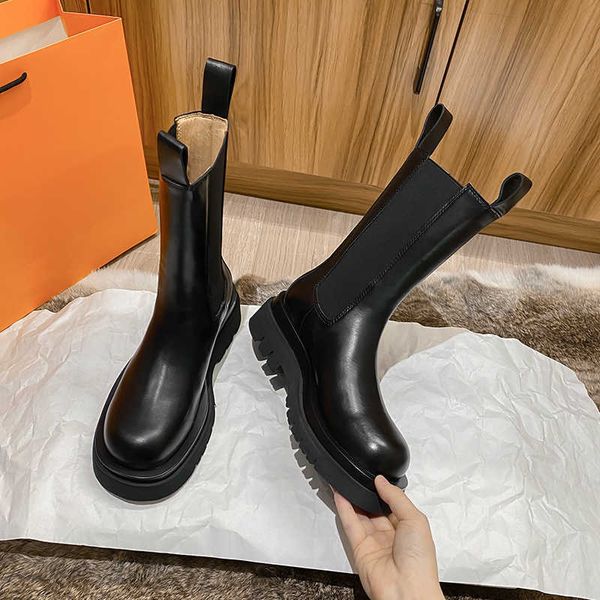 Botas Novo Luxo Chelsea Boots Mulheres Ankle Boots Chunky Winter Shoes Platform Ankle Boots Slip on Heel Shoes Respirável Mujer Z0605