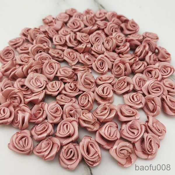 Sacos de sachê 10*10 mm Flores de fita rosa frescas Tamanho pequeno Artesanato de cetim Decoração de festa festiva R230605