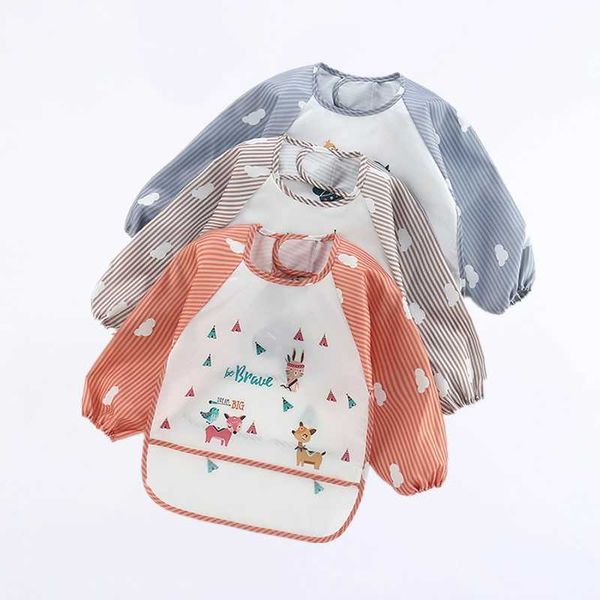 Bibs Burp Cloths Baby милый красочный мультфильм водонепроницаемые нагрудничные рукава карманные фартуки самостоятельно кормление 0-3y G220605