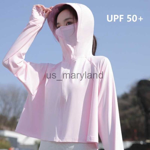 Camisas ao ar livre roupas femininas com protetor solar estilo capa UPF 50+ proteção UV solar aba grande jaqueta de caminhada fina e alta elasticidade para o verão J230605