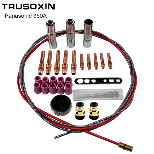 Mondstukken 35 Stück 350 A MIG-Brenner, Elektroden und Schutzkappen und Verbindungsstangenspitzen, Isolator, Drahtvorschubrad, Drahtvorschubrohrnadel
