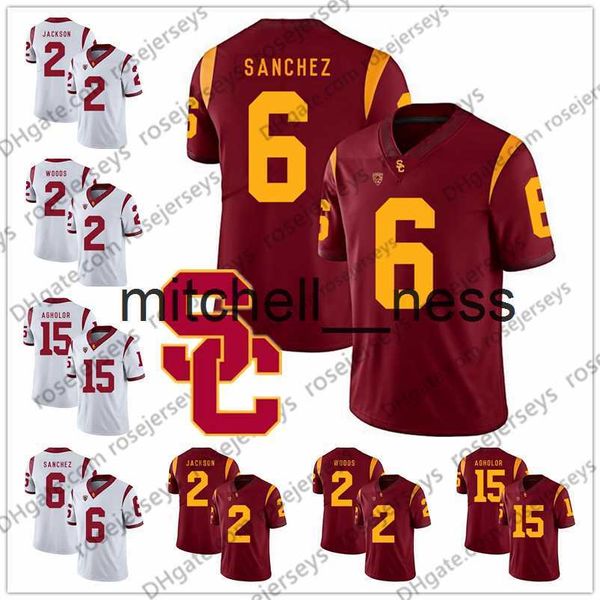 Mit8 USC Trojans # 2 Adoree 'Jackson Robert Woods 6 Mark Sanchez 10 Brian Cushing 15 Nelson Agholor 8 Nick Perry Maglia vintage bianca rossa