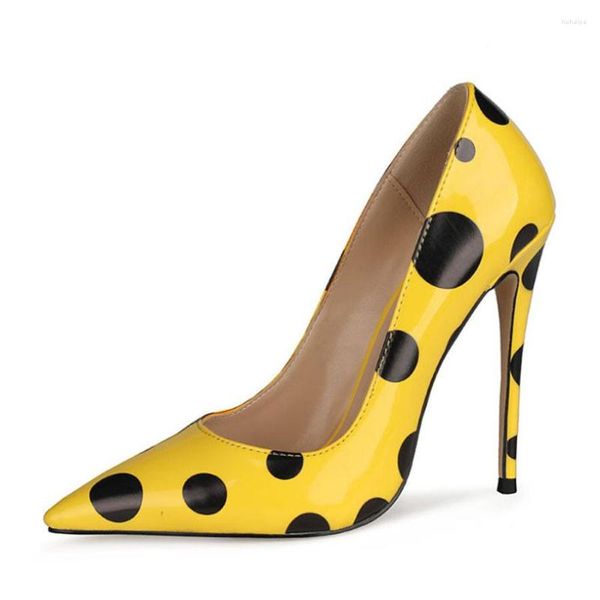 Scarpe eleganti Polka Dot Shallow Women's 2023 Primavera Estate Tacco sottile Moda Décolleté in pelle verniciata con punta a punta Tacchi alti Scarpa singola