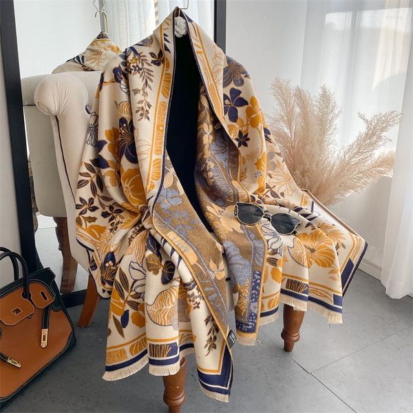 Cachecóis de luxo Quente Inverno Pashmina Cachecol Feminino Design de Marca Cashmere Cobertor Grosso Xaile Envoltório Lady Poncho Estolas Para Echarpe