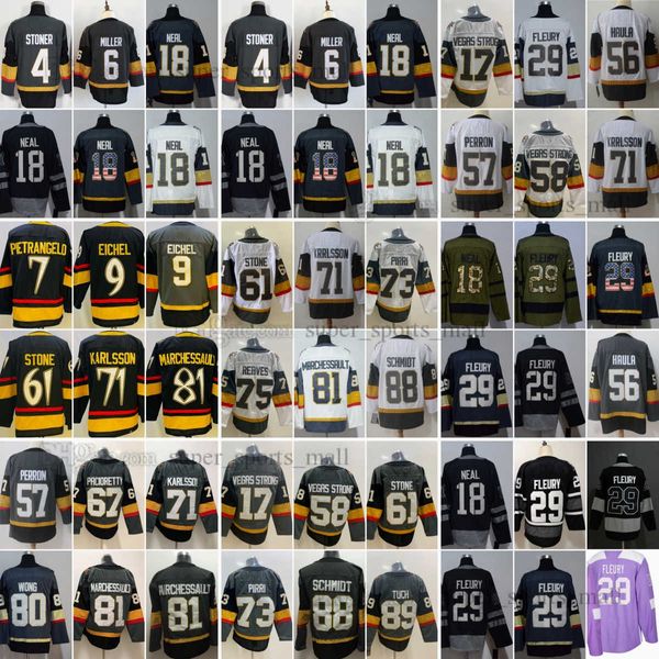 Filme Retro CCM Hóquei Jersey 17 Vegas Strong 29 Marc-Andre 56 Erik Haula 57 David Perron 58 Vegas Strong 61 Mark Stone 67 Max Pacioretty 71 Karlsson Bordados Jerseys