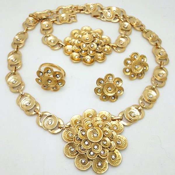 Halskette Ohrringe Set Mode Gold Farbe 2023 Nigerianische Frau Hochzeit Afrikanische Perlen Schmuck Großhandel Design Kristall Ohrring 45