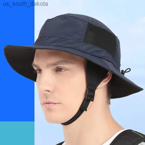 Berretto da surf da spiaggia Cappello da sole traspirante in rete UPF50+ Cintura da pesca estiva all'aperto Mento Cappello da secchio regolabile Sport acquatici Unisex 2023 L230523