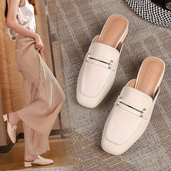 Sandalen Zehen bedeckte halbe Hausschuhe Damen Mode Heiße Sommer Dicke Ferse Lazy Slides Muller Schuhe flach 230417