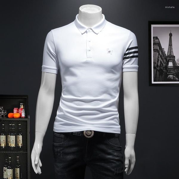 Polos Masculinos Moda Europeia Cão Bordado Polo Camisa Masculina Manga Curta Verão Casual Coreano Lapela T-shirt High End Wear