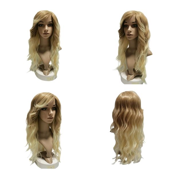 BRM 26 -дюймовый градиент блондинка Blonde Wig Diagonal Bangs Женский синтетический парик подходит для одежды для повседневной вечеринки.