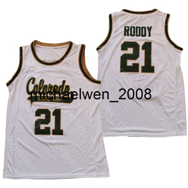 Mi08 NCAA College Colorado State Basketball Jersey David Roddy Tamanho Branco S-3XL Todo Bordado Costurado