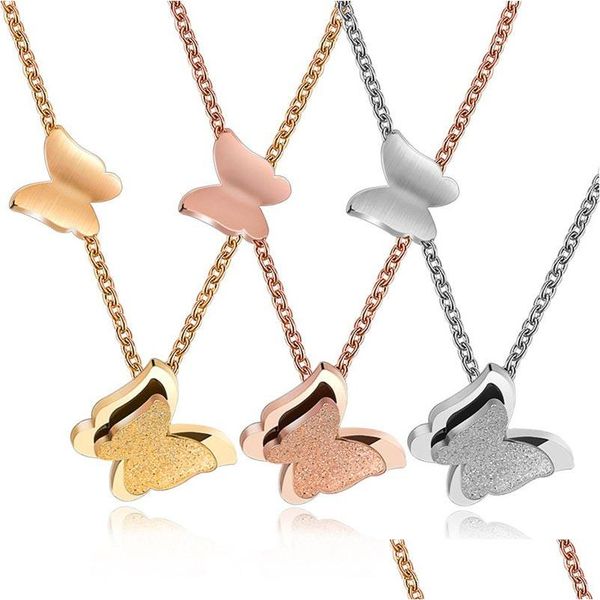 Pendentif Colliers En Acier Inoxydable Papillon Collier Or Rose Chaînes Femmes D'été Bijoux De Mode Will Et Sandy Cadeau Drop Delivery Dhhfb